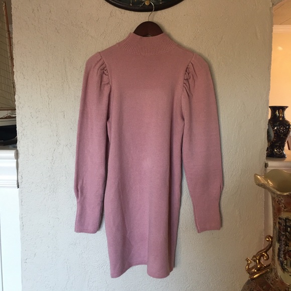 Wayf Pink Lola Puff Sleeve Sweater Mock Neck Dress - Picture 6 of 14